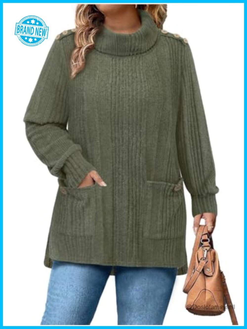 Plus Size Turtleneck Tunic Sweater Womens Long Sleeve Pullover with Pockets
